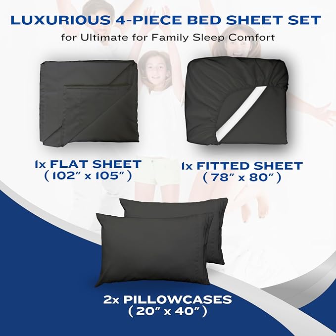 DREAMCARE King Size Sheets Set – 4 pcs Super Soft & Lightweight Cooling Sheets – up to 21” Deep Pocket King Sheet Set – Hotel Luxury Sheets & Pillowcases – 100% Fine Microfiber with Side Pocket Gray