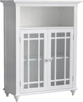 Teamson Home Neal Wooden Freestanding Floor Cabinet with 1 Adjustable Shelf 3 Storage Spaces 2 Glass Doors and 2 Clear Knobs, White