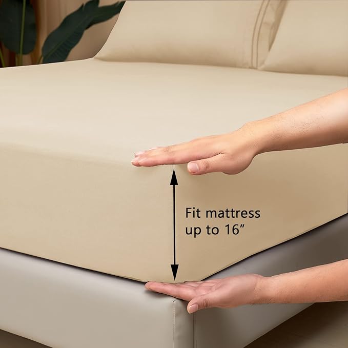 Mejoroom King Size Sheet Set - Soft Microfiber Bed Sheets,Deep Pocket Fitted Sheet, Soft, Breathable, Wrinkle & Fade Resistant - 4 Piece (King, Taupe)