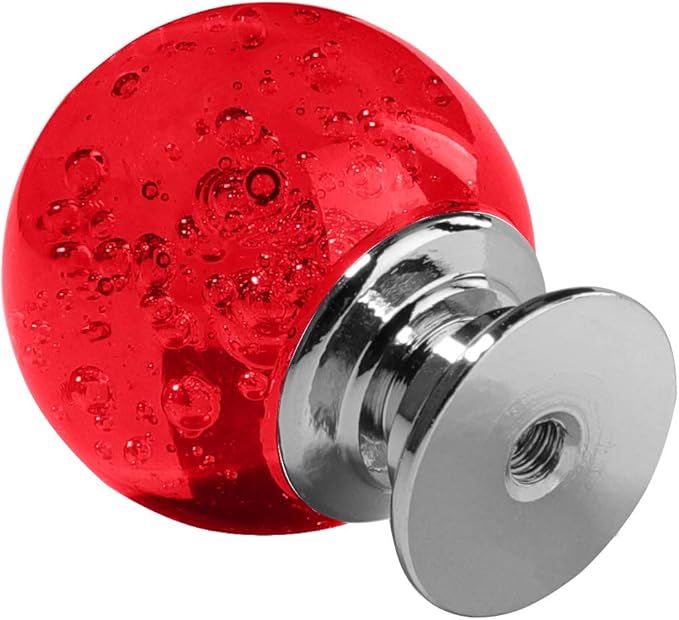 12 Pcs 30mm Round Shape Bubble Crystal Glass Cabinet Knobs with Screws Drawer Knob Pull Handle Used for Kitchen, Dresser, Door, Cupboard (Dark Red)