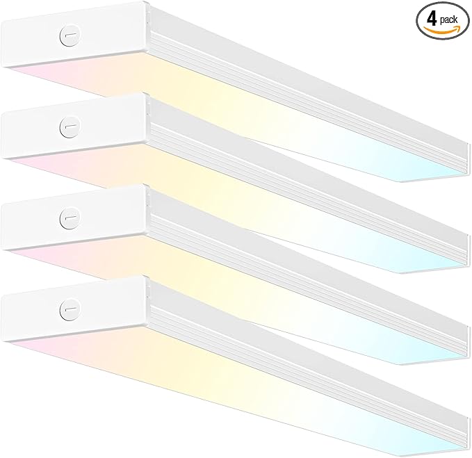 4 Pack 4FT LED Wraparound Light with 3 Wattages/3 Lumens/3 CCT Selectable, 55W/65W/75W, 5500lm/6500lm/7500lm, 3000K/4000K/5000K 4 Foot LED Wrap Light Fixture, Flush Mount Office Ceiling Light, ETL