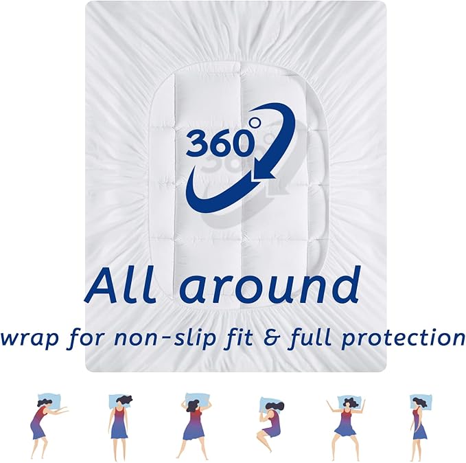 Twin XL Mattress Topper for Back Pain, Cooling Extra Thick Mattress Pad Cover with 8-21 inch Deep Pocket, Plush Pillow Top Mattress Topper Overfilled with Down Alternative, Twin Extra Long, White