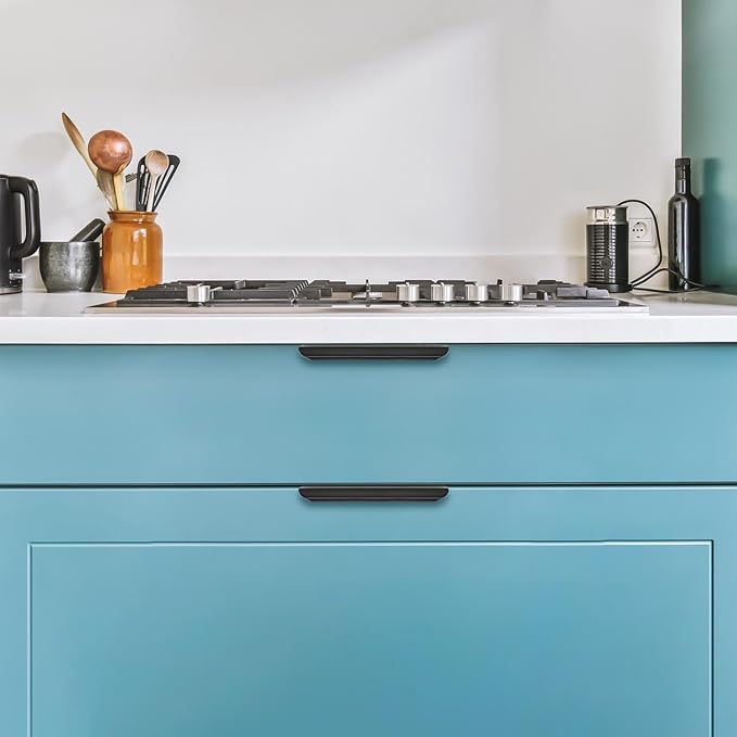 Ravinte Hardware 6 Pack Black Cabinet Handles, 5 Inch (128mm) Finger Edge Pulls, 4 Inch Hole Center, Finger Pulls for Cabinets