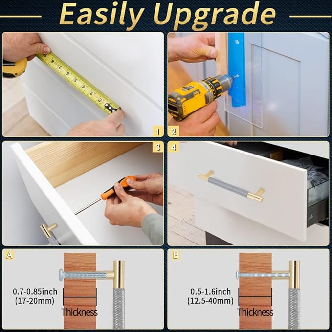 Knurled Cabinet Pulls 6 Pack, 6 Inch Long Cabinet Handles Metal Door Pulls, Kitchen Drawer Pull Knurled Dresser Handles - 5" Hole to Hole, Grey & Gold