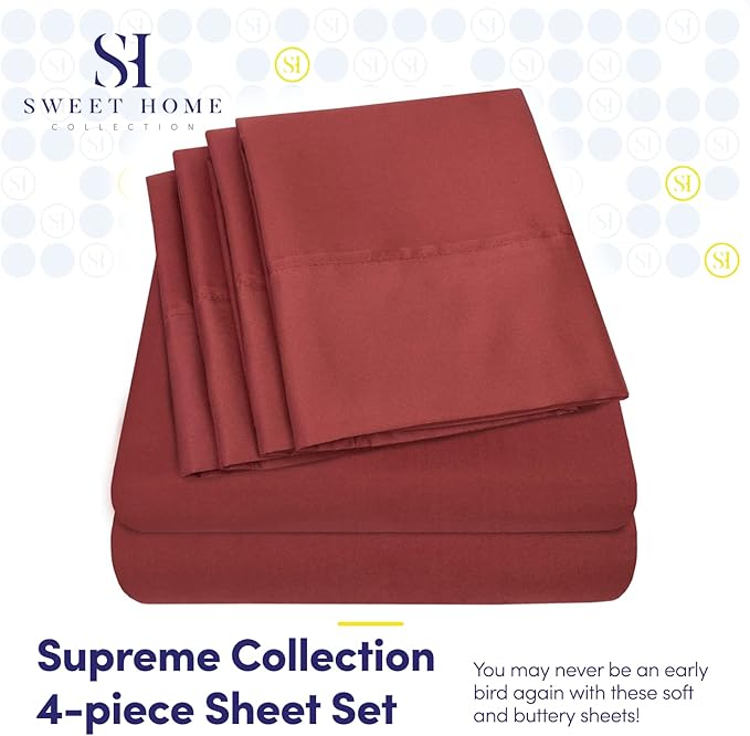 Twin Size Bed Sheets - 4 Piece 1500 Supreme Collection Fine Brushed Microfiber Deep Pocket Twin Sheet Set Bedding - 1 EXTRA PILLOW CASES, GREAT VALUE, Twin, Burgundy