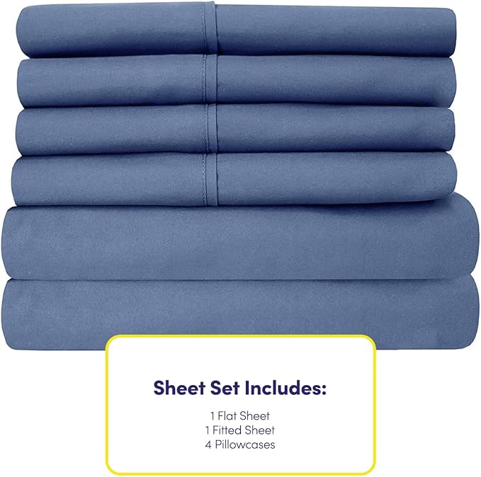 Sweet Home Collection 6 Piece 1500 Supreme Collection Brushed Microfiber Deep Pocket Sheet Set-2 Extra Pillow Cases, Great Value, Rv Short Queen, Denim