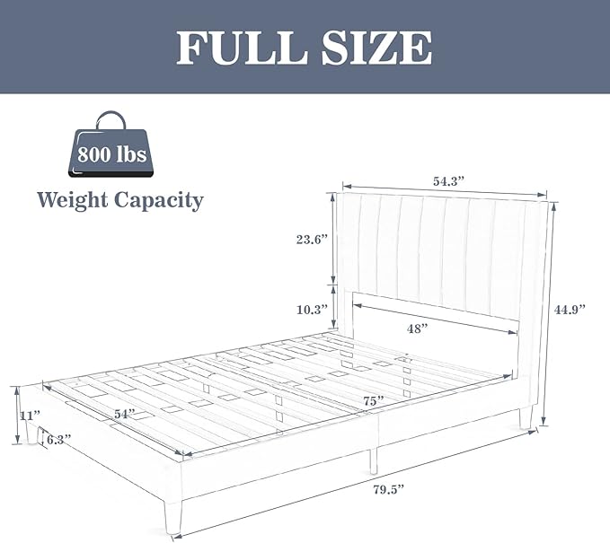 Allewie Full Bed Frame/Velvet Upholstered Bed Frame with Vertical Channel Tufted Headboard/Strong Wooden Slats/Platform Bed Frame/Mattress Foundation/Box Spring Optional/Easy Assembly/Green