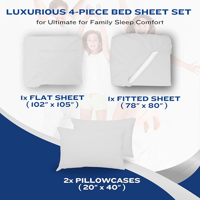 DREAMCARE California King Sheet Sets – 4 pcs Cooling Sheets – up to 21” Deep Cal King Sheets – Hotel Luxury Sheets & Pillowcases – Superior Softness 100% Fine Microfiber with Side Pocket – White