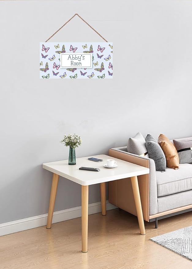 Personalized Sign Colorful Butterfly Wall Art Decor For Kids Room Custom Name Cartoon Door Décor For Little Man Cave,Lovely Nursery Art Plate For Girls Bedroom Boys Room