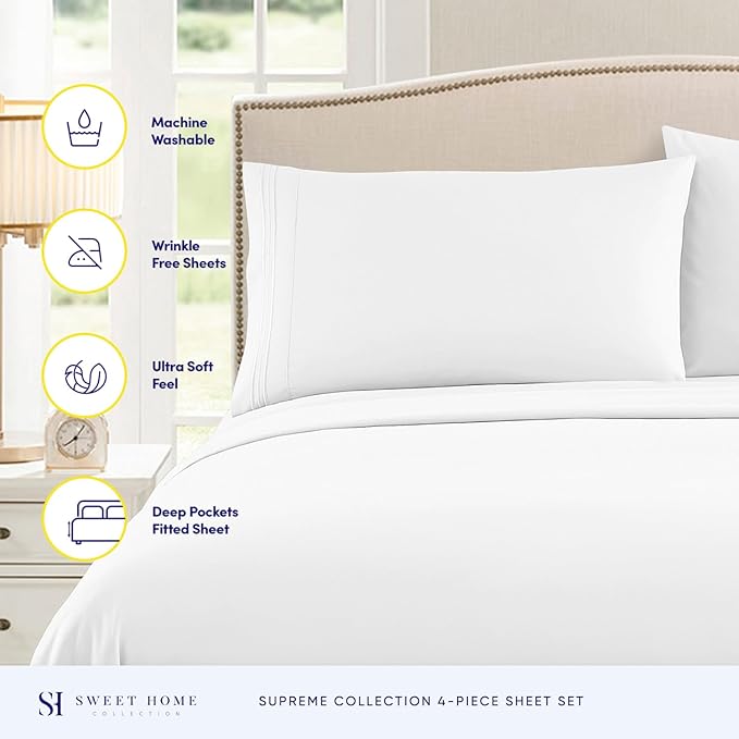 1800 Thread Count Sheet Set – Soft Egyptian Quality Brushed Microfiber Sheets – Luxury Bedding Set with Flat Sheet, Fitted Sheet, 2 Pillow Cases