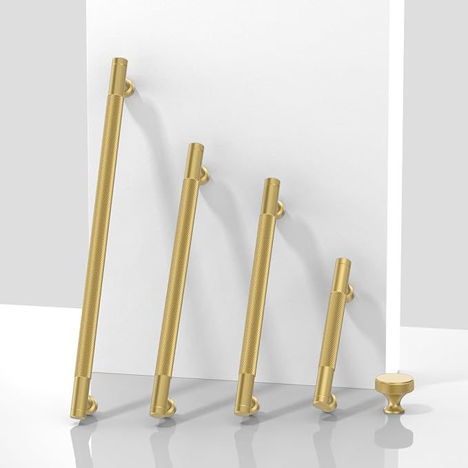 10 Pack Brushed Gold Knurled Cabinet Pulls 6.3 Inch(160mm) Kitchen Cabinet Handles Solid Zinc Alloy Cabinet Hardware Drawer Pulls