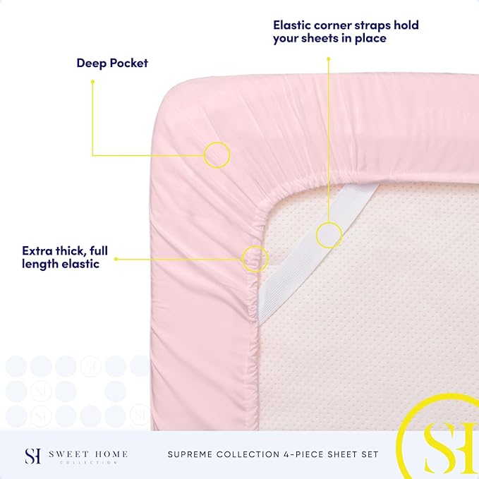 Twin XL Sheets - Breathable Luxury Sheets with Full Elastic & Secure Corner Straps Built In - 1800 Supreme Collection Extra Soft Deep Pocket Bedding Set, Sheet Set, Twin XL, Pale Pink