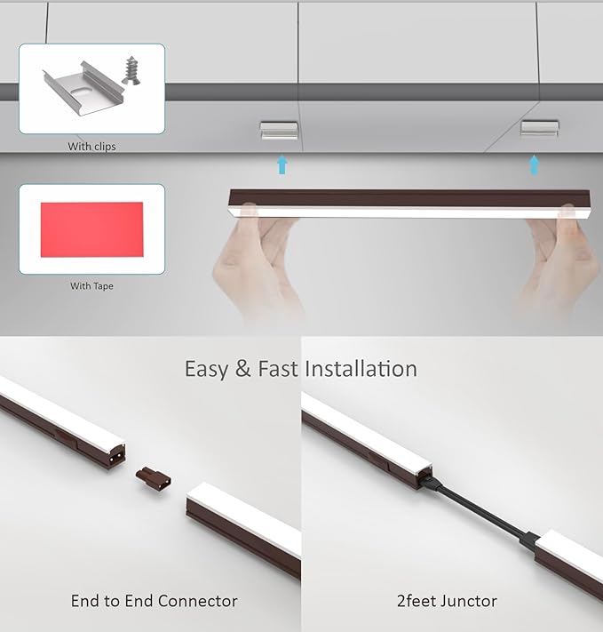 Under Cabinet Lighting Plug in, 24 Inch 1 Pc, Linkable AC120V 3CCT 3000K/4000K/5000K Ultra Slim, LED Under Cabinet Lights for Counter Light, Kitchen, Shelf, Sink, Workshop, Desk, Bronze