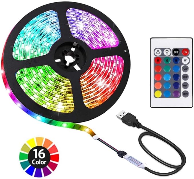 ACONDE 6.56 feet USB LED Strip Lights, DIY Indoor Decoration, TV Backlight, 24 Keys Remote