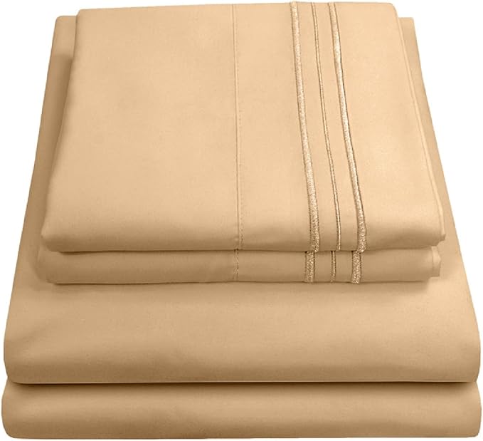 Twin XL Sheets - Breathable Luxury Sheets with Full Elastic & Secure Corner Straps Built In - 1800 Supreme Collection Extra Soft Deep Pocket Bedding Set, Sheet Set, Twin XL, Camel