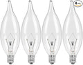 4-Pack E12 Candle Light Bulbs 40W Warm White 2500K, 380 Lumen Dimmable Chandelier Light Bulbs for Ceiling Fan, Pendants or Outdoor, CA10 Clear Candelabra Base Bulbs