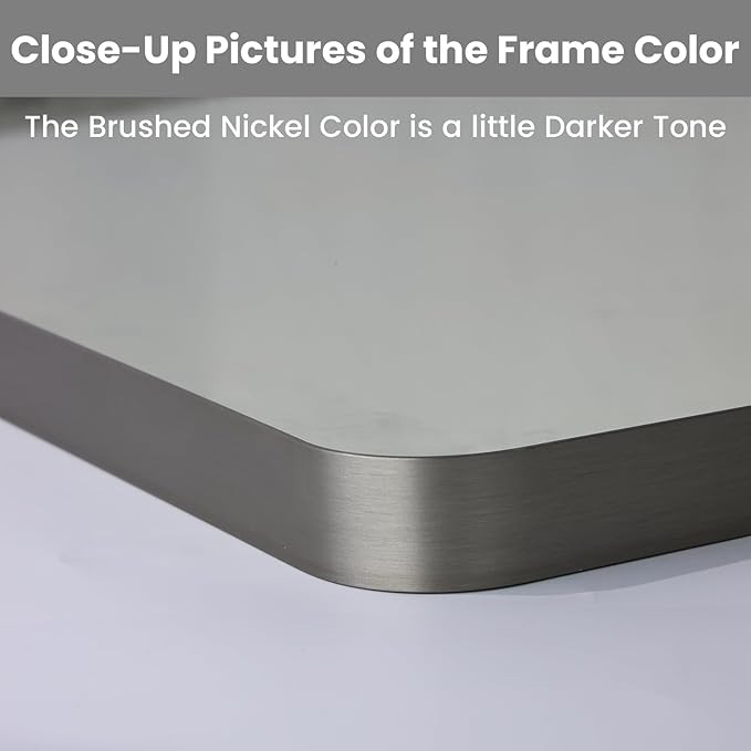 LOAAO 30X36 Inch Brushed Nickel Bathroom Mirror, Rounded Rectangle Silver Metal Frame Mirror, Brushed Nickel, Anti-Rust, Shatter Proof, Hangs Horizontally or Vertically