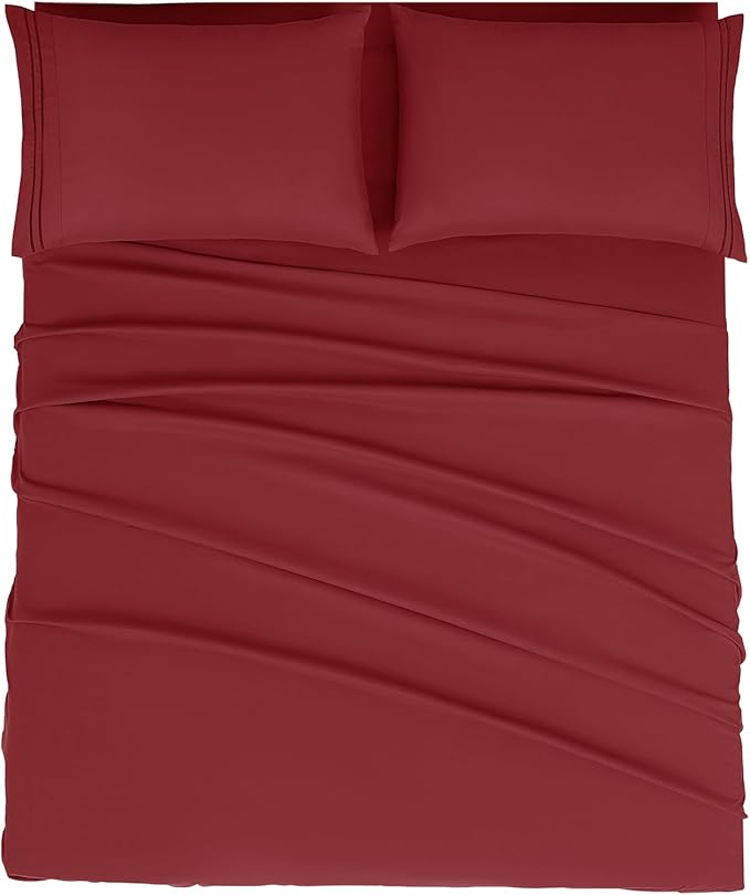 Mejoroom King Size Bed Sheet Set - Hotel Luxury 1800 Bedding Sheets & Pillowcases - 16" Deep Pocket Fitted Sheet, Soft, Breathable, Wrinkle & Fade Resistant - 4 Piece(King, Burgundy)