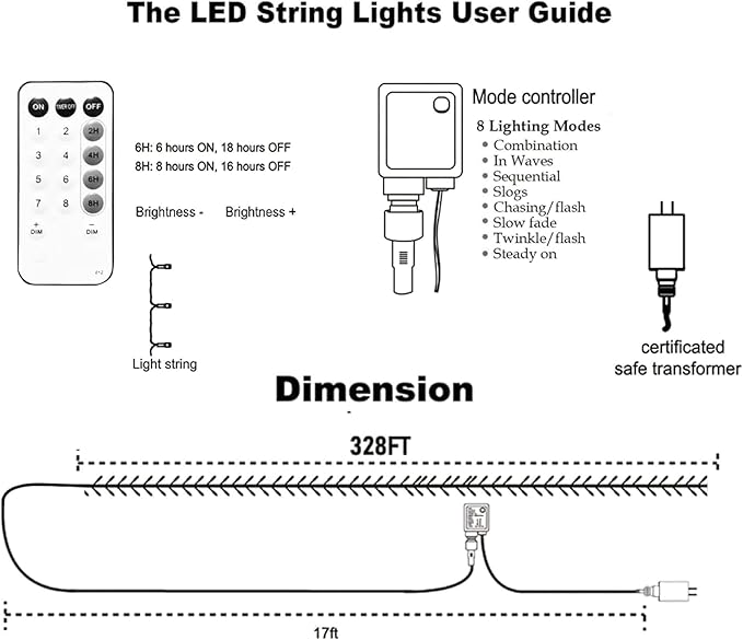 Dazzle Bright Outdoor Christmas String Lights, 1000 LED 328 FT Plug in Fairy Light with Remote Control 8 Modes & Timer, Waterproof Decoration for Home Garden Yard Xmas Wedding, White