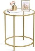 VASAGLE Round Side Table, Glass End Table with Metal Frame, Gold Coffee Table with Modern Style, for Living Room, Balcony, Bedroom, Gold Color