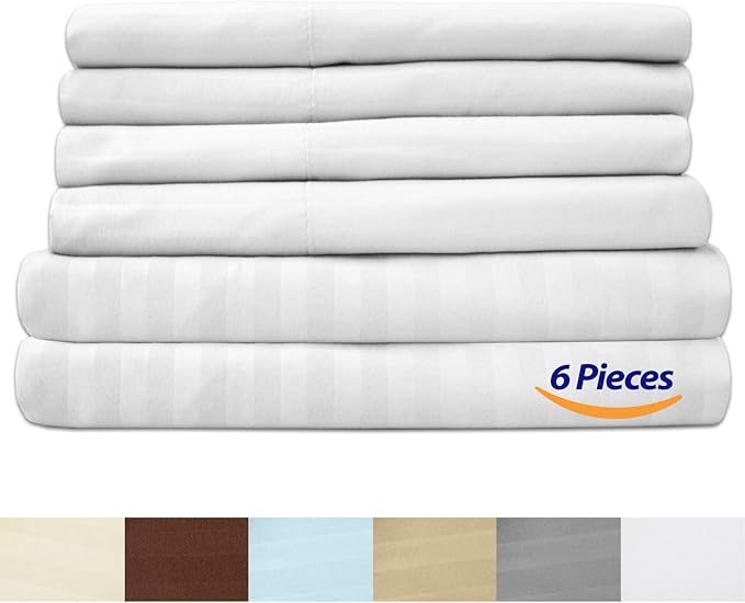 King Size Bed Sheets - 6 Piece 1500 Supreme Collection Fine Brushed Microfiber Deep Pocket King Sheet Set Bedding - 2 Extra Pillow Cases, Great Value, King, Dobby White
