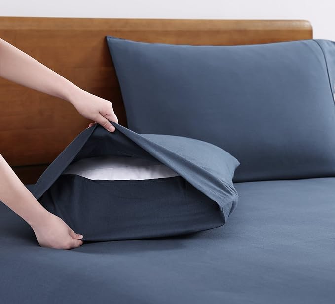 LANE LINEN Eco Friendly 100% Organic Cotton Fully Elasticized Full Sheet Set, Low Pilling Fade Resistant Machine Washable Naturally Cooling Full Bed Sheets, Soft & Comfy Cotton Bedding- Navy