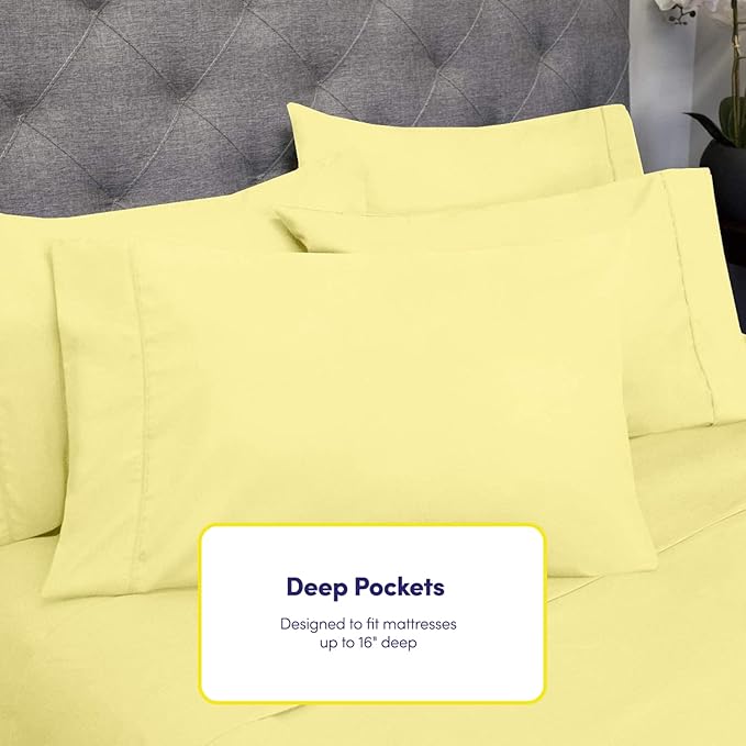 6 Piece Bed Sheet Set, Full, Pale Yellow