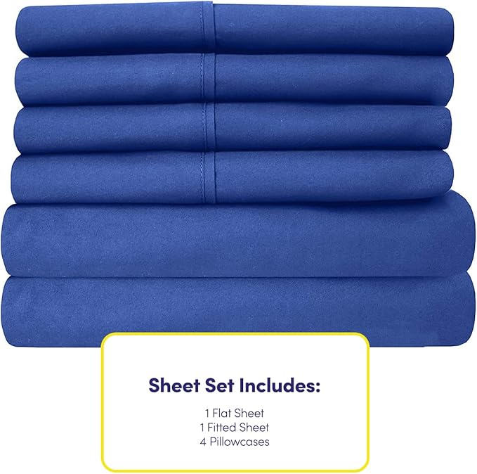 Sweet Home Collection 6 Piece 1500 Supreme Collection Brushed Microfiber Deep Pocket Sheet Set-2 Extra Pillow Cases, Great Value, Rv Short Queen, Royal Blue