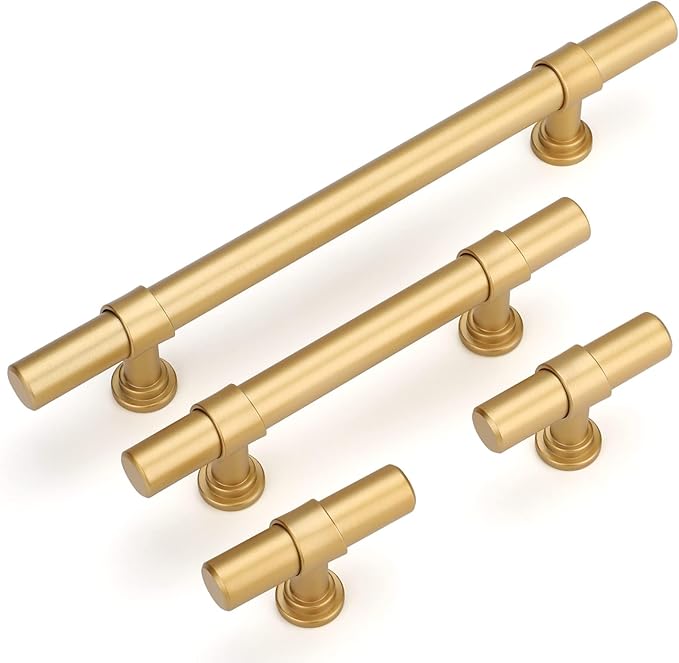 LONTAN 100 Pack Gold Cabinet Knobs Matte Gold Kitchen Cabinet Knobs for Dresser Drawers Brushed Gold T-bar Hardware for Dresser Bathroom