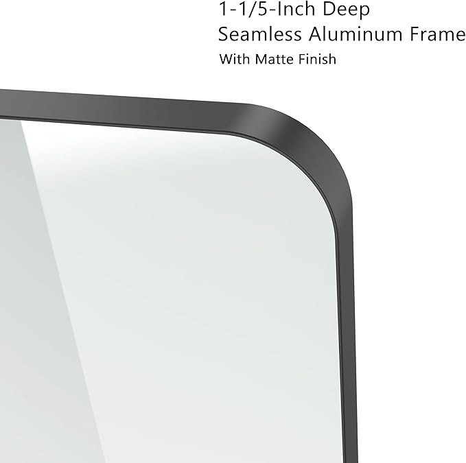 VocalStar 55 x 36 Inch Black Bathroom Mirror for Wall, Large Rounded Rectangle Metal Framed Bathroom Wall Vanity Mirror Farmhouse, 1/4-inch Shatterproof Glass | Ultra-Flush Hanging