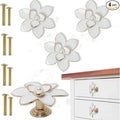 4 Pcs Petal Cabinet Knobs，Zinc Alloy Flower Shape Single Hole Knob with Screws for Dresser Handles Cabinet Wardrobe Door Handle Decorative Furniture (White Flower Pearl)