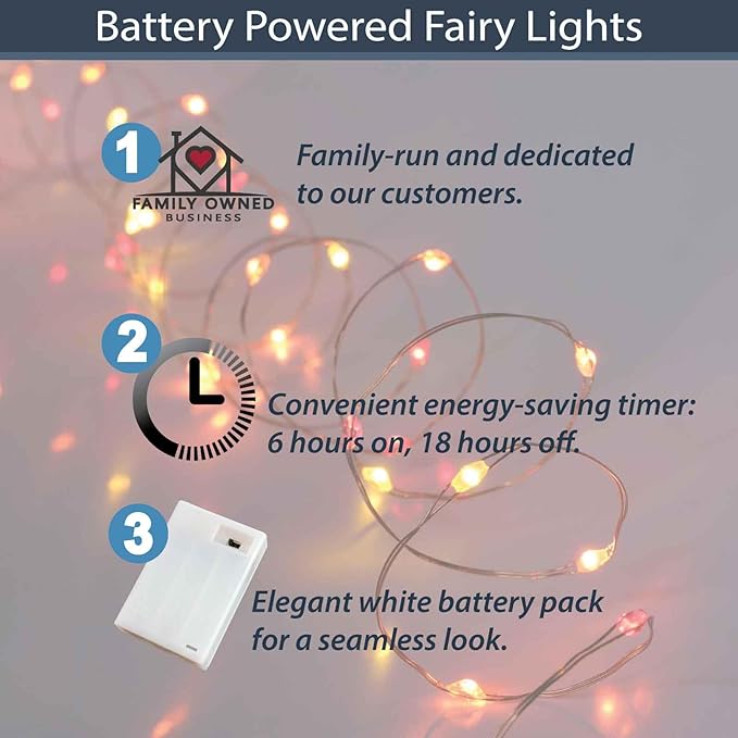 QBIS Battery Powered Fairy Lights for Bedroom, 40 LED Lights, Battery Operated String Lights for Christmas, Halloween Decorations, 6hr Timer Mode, Red, Orange, Yellow Fairy Lights