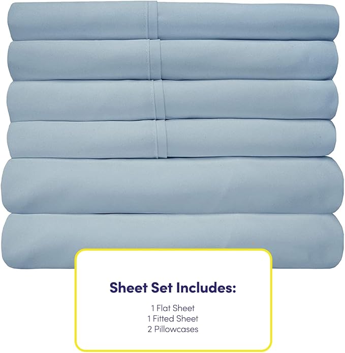 Twin XL Size Bed Sheets - 4 Piece 1500 Supreme Collection Fine Brushed Microfiber Deep Pocket Twin X-Large Sheet Set Bedding - 1 EXTRA PILLOW CASES, GREAT VALUE, Twin XL, Misty Blue