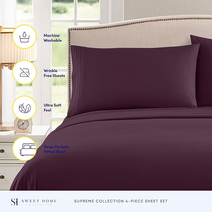California King Sheet Sets - Breathable Luxury Sheets with Full Elastic & Secure Corner Straps Built In - 1800 Supreme Collection Cal King Deep Pocket Bedding Set, Sheet Set, California King, Purple