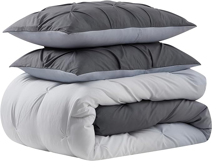 7 Piece Comforter Set Bed in a Bag Ombre Pintuck Design All Season Soft Down Alternative Bedding Comforter Set & Luxurious Matching Bed Sheets & Pillow Shams, Ombre Pintuck Gray, Queen