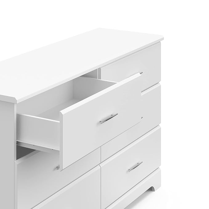 Storkcraft Brookside 6 Drawer Double Dresser (White) – GREENGUARD Gold Certified, Dresser For Nursery, Kids, Chest Of Drawers
