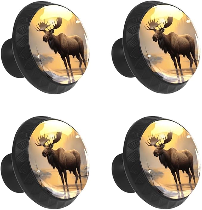 4 Pack Drawer Knobs Pulls Moose Sunset Crystal Glass Round Knobs Pulls Handles for Cabinets Dressers Kitchen Bathroom - Cupboards Wardrobes Hardware Furniture Knobs