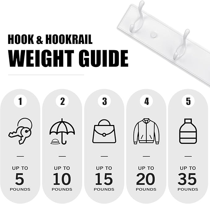 Wooden Coat Rack, Wall-Mounted Organizer for Closet, Entryway, Hallway, Foyer, Bedroom, Heavy Duty Double Hooks for Hanging Towels, Bags, Hats, Jackets, Key (White, 5 Hooks)