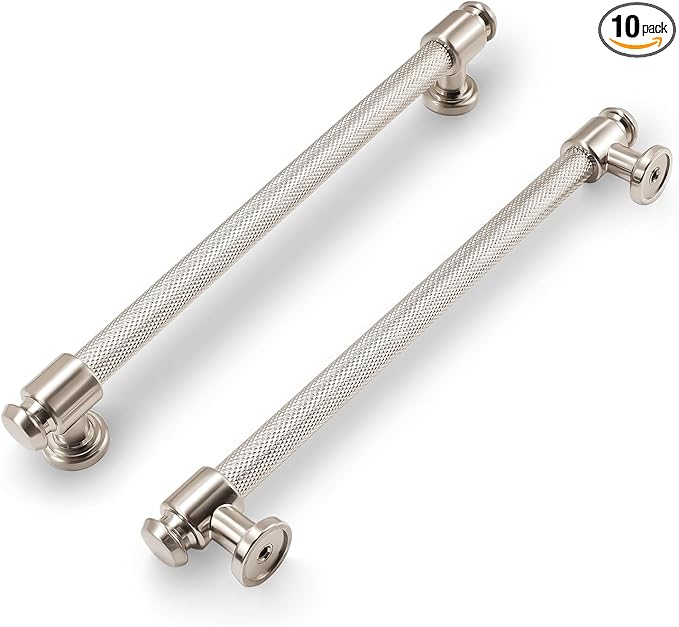 10 Pack 6-1/4" Hole Center(160mm) Brushed Satin Nickel Kitchen Cabinet Handles Knurled Cabinet Pulls Silver Drawer Pulls Kitchen Cabinet Hardware