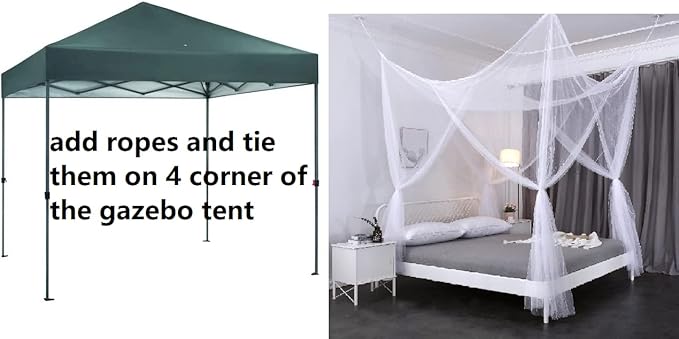 OctoRose Four Post Mosquito Net for Bed Canopy -Fits Queen, King, California King Beds-Indoor & Outdoor Use- White