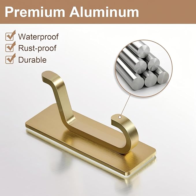 pickpiff Wall Hooks for Coat and Towel: 13LB Adhesive Door Hanger Stick on, Brushed Gold
