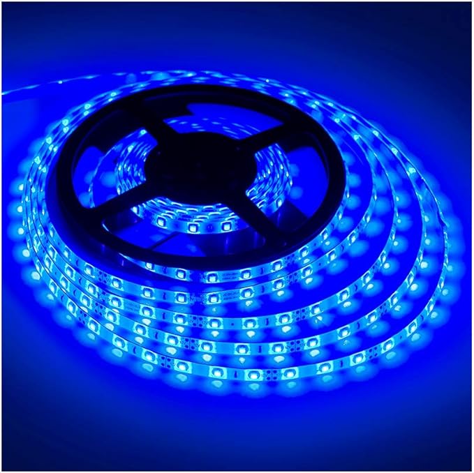 XINKAITE Waterproof Blue Led Strip Lights 16.4 Ft 300leds 60LEDs/m White Flexible Tape Lighting Tape Lights for Boats, Bathroom,Mirror,Ceiling and Outdoor (No Included 12V Power Plug/Adapter)
