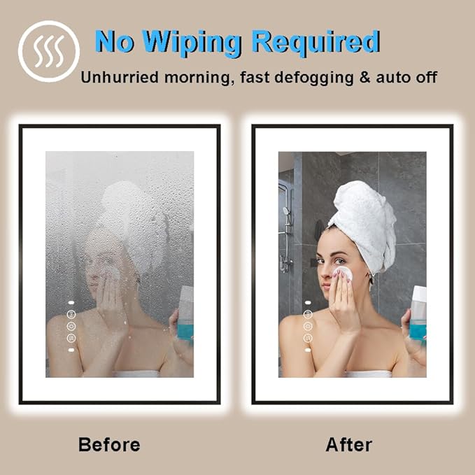 40"x32" Framed Bathroom Mirror with Lights, Motion Sensor Black Vanity Mirror Wall Mounted with 1.97" Front Light Source & Backlit, 3 Colors Dimmable Anti-Fog, Tempered Glass, HD Reflection