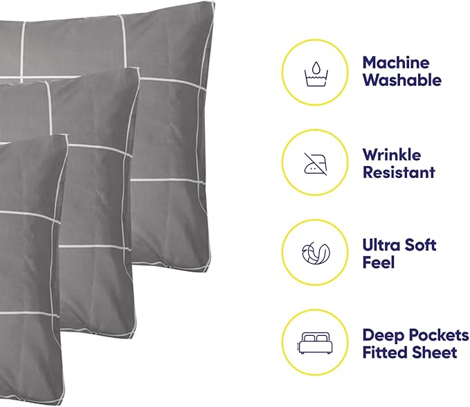 Twin Size Bed Sheets - 4 Piece 1500 Supreme Collection Fine Brushed Microfiber Deep Pocket Twin Sheet Set Bedding - 1 EXTRA PILLOW CASES, GREAT VALUE, Twin, Window Pane Gray