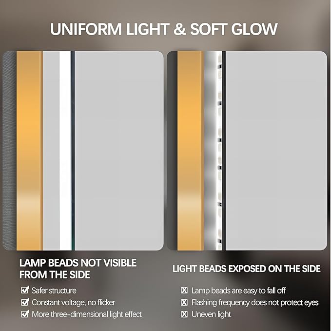 36" Round LED Bathroom Mirror, Wall Mounted Round Backlit Mirror LED Bathroom Vanity Mirror with Lights Fog Free Circle Lighted Mirror with Gold Frame, Smart Light up Mirror 3-Color
