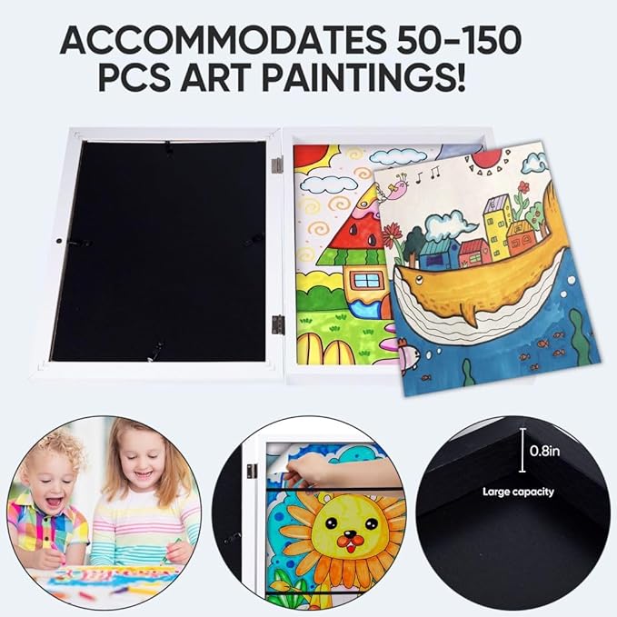 2-Pack Kids Art Frames - Changeable, 8.5x11 White Rows Picture Frame for Kids Artwork That Open,Display Children Art Projects,With Storage (White)