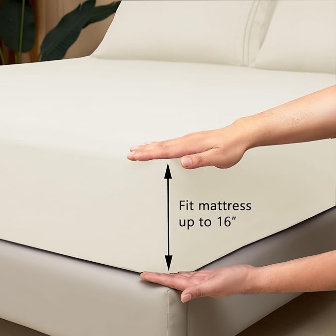 Mejoroom Queen Size Sheet Set - Hotel Luxury 1800 Bedding Sheets & Pillowcases - Deep Pocket Fitted Sheet, Soft, Breathable, Wrinkle & Fade Resistant - 4 Piece (Queen,Ivory)