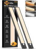 Gritin 14.7inch Under Cabinet Lighting Rechargeable - 128 LED Super Bright, 3-Color&5 Level Brightness, 4 Modes, Motion Sensor, Long Lasting-Easy Installation Magnetic Closet Lights - 2 Pack-Black