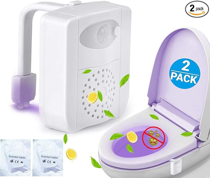 ZEZHOU Toilet Light 2 Pack - 16 Color LED Toilet Bowl Light Motion Activated Light Sensor Bathroom Night Light, Unique Cool Funny Gadgets Gifts Idea for Men Boy Teen Kids Dad