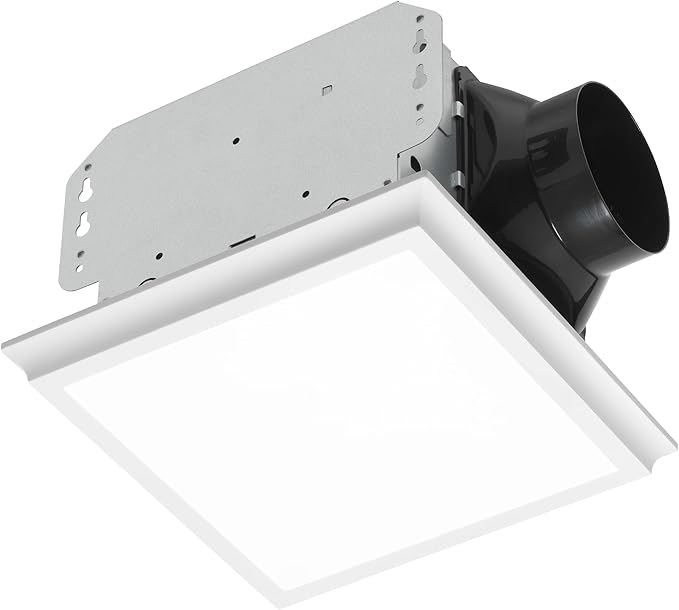 Homewerks 7141-50-G4 Bathroom Fan Integrated LED Light Ceiling Mount Exhaust Ventilation Ultra Quiet 0.7 Sones 50 CFM, White